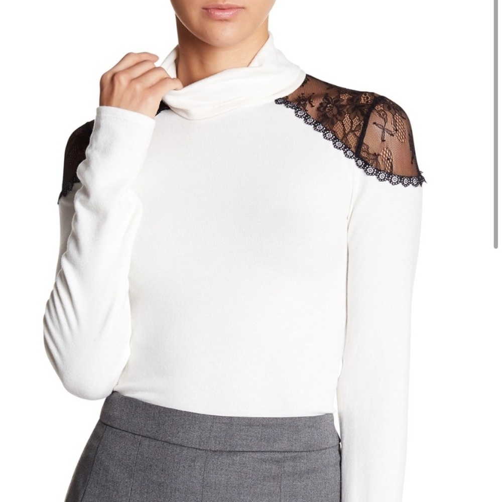 Alice & Olivia Lace Inset Turtleneck Top